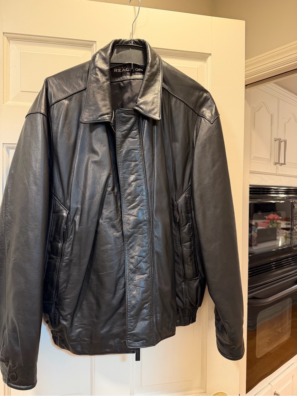Kenneth Cole Reaction Men's Black Leather Bomber Jacket